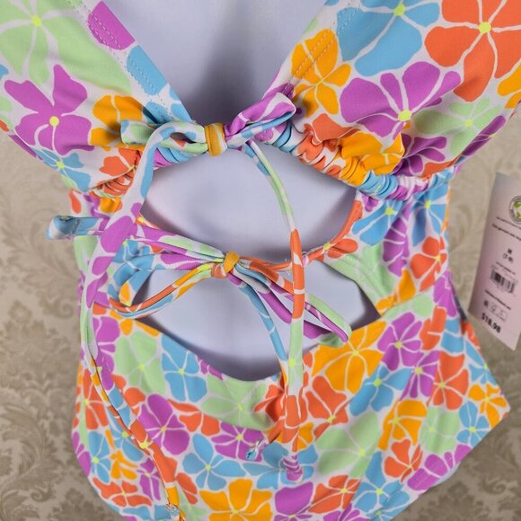 No Boundaries Size Med (7-9) Floral Print One Piece Cutout Front Adj Straps NWT - Picture 3 of 14